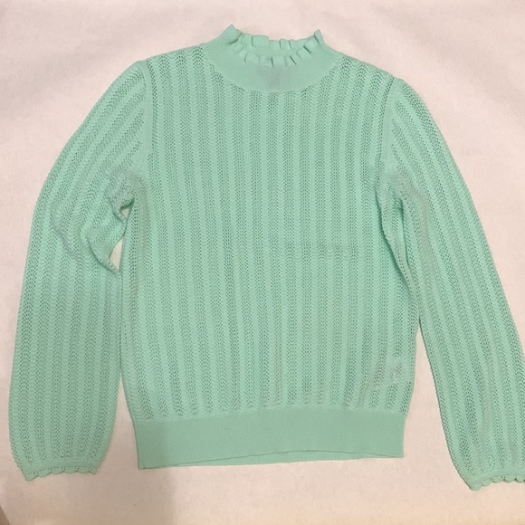 J. Crew Pointelle Ruffle Mock Neck Sweater Mint Green XS - Picture 4 of 10